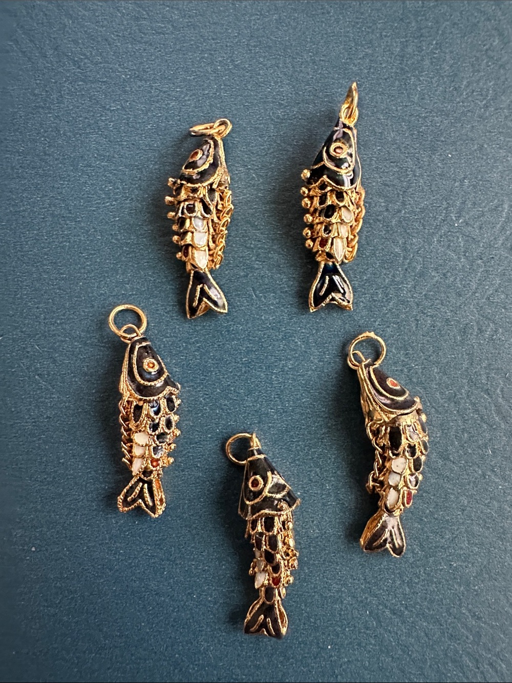 Vintage Bundle of Small Enamel Fish Pendants